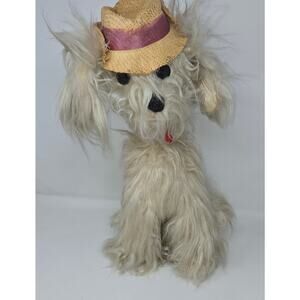 Vintage Dollcraft Shaggy Dog Sheep Dog Novelty 19” Plush Straw Hat 1970s